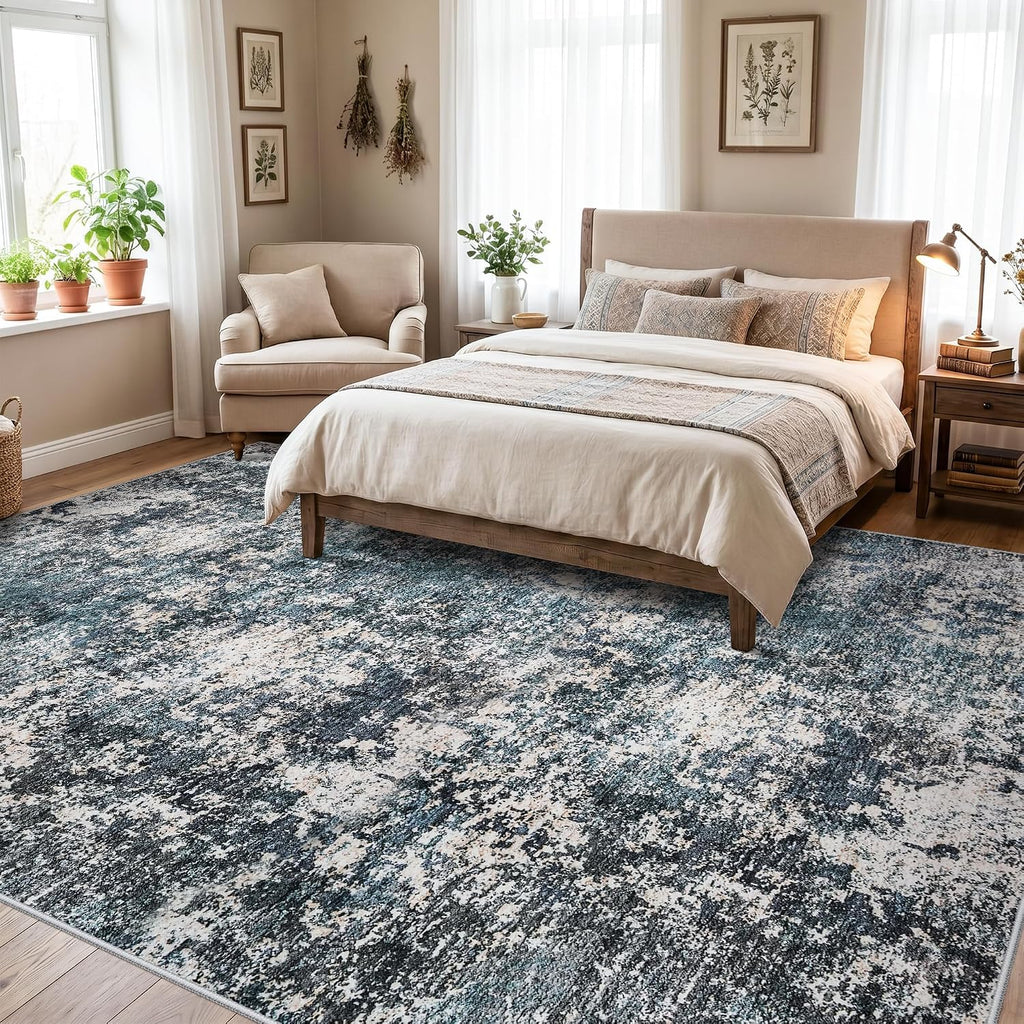 Area Rug 12x15 Living Room: Washable Low Pile Stain Resistant Indoor Carpet