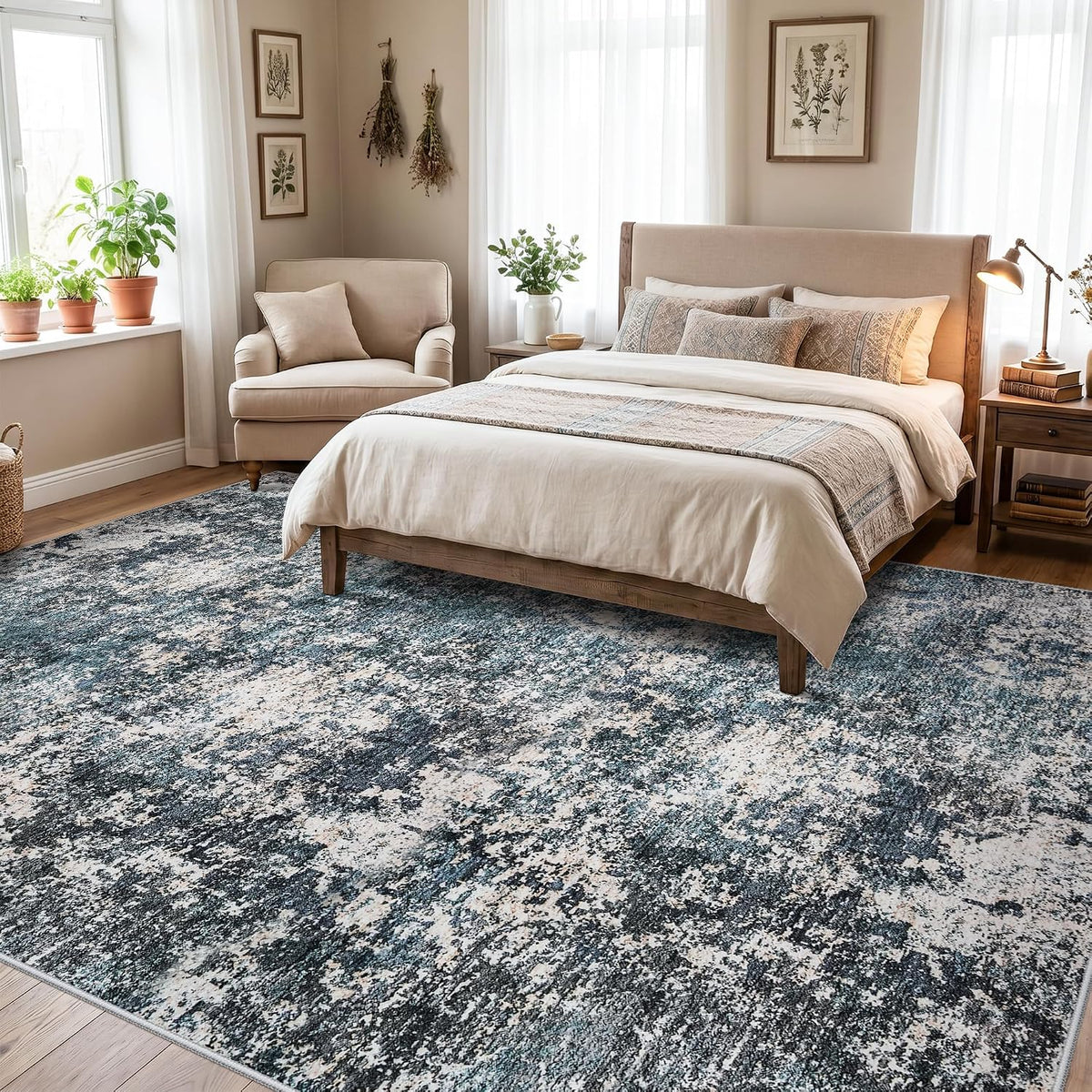 Area Rug 12x15 Living Room: Washable Low Pile Stain Resistant Indoor Carpet