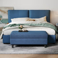 LINSY HOME 46 Inches Wide Storage Ottoman Bench, Linen Coffee Table Long Shoes Bench Footstool, Storage Chest, Foot Rest Stool, for The Living Room, Entryway and Family Room (Blue)