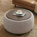 VKNOW 30 Inch Fabric Round Storage Ottoman with Wood Lift-Off Lid, Brown