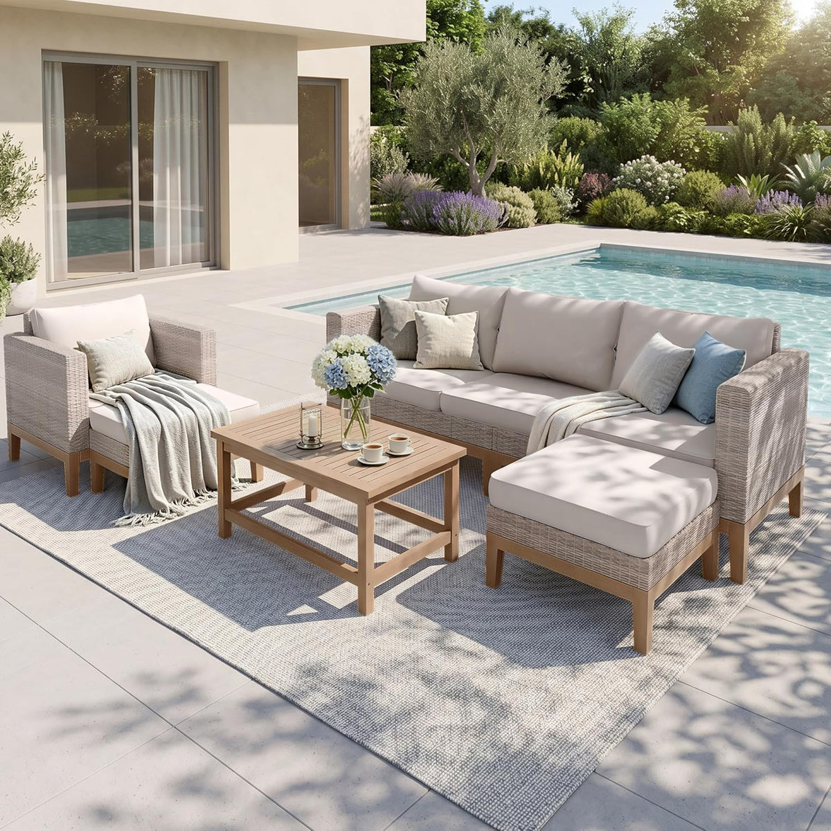 Sophia & William Patio Furniture Rattan Outdoor Sofa Set with Ottomans (5-Piece)