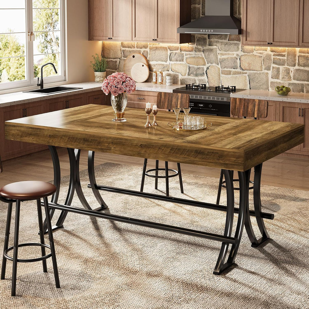 tribesigns 63" counter height bar table with metal showing dimensions