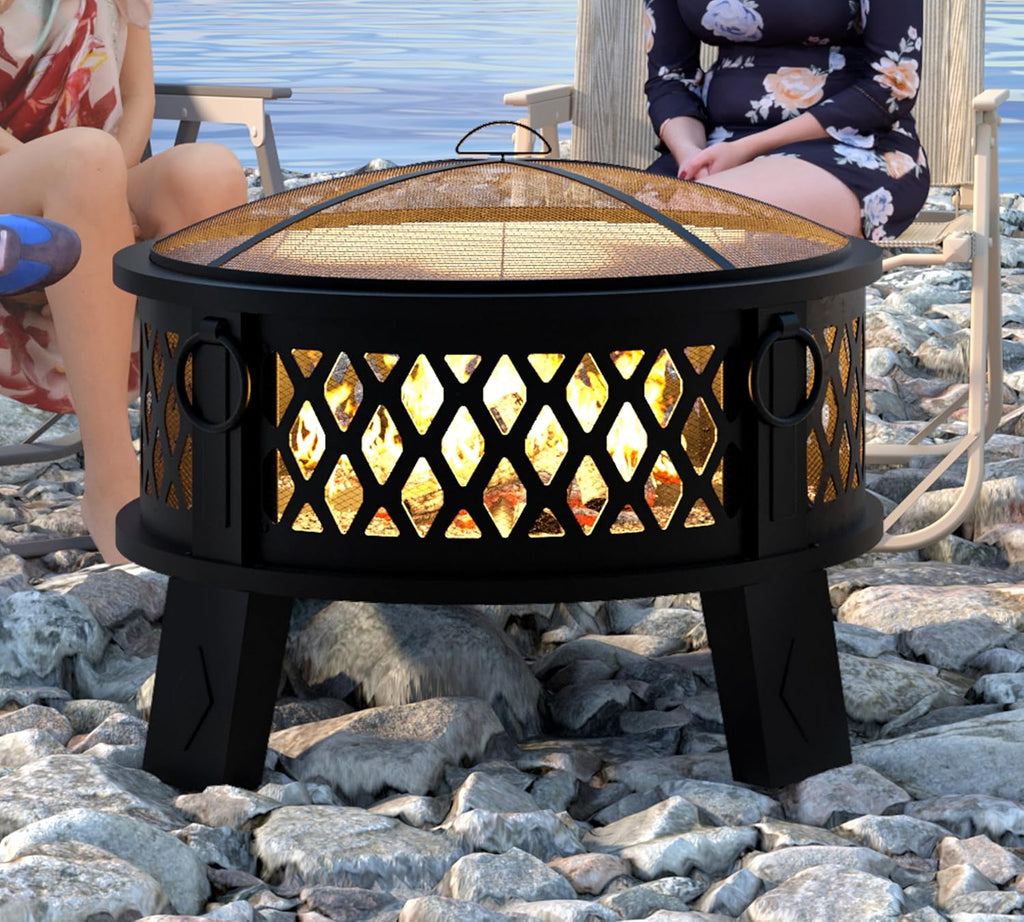 Fire Beauty 26in 2‑in‑1 Carbon Steel Fire Pit for Camping Backyard Patio