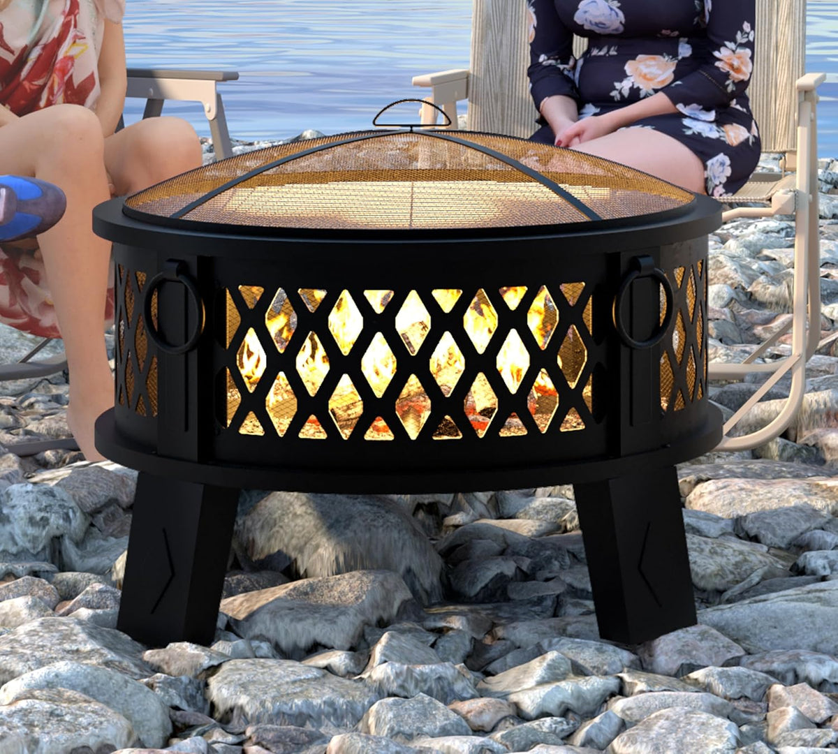 Fire Beauty 26in 2‑in‑1 Carbon Steel Fire Pit for Camping Backyard Patio