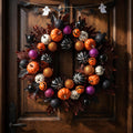 Halloween Ball Wreath for Front Door, 24" Pumpkin Fall Door Wreath