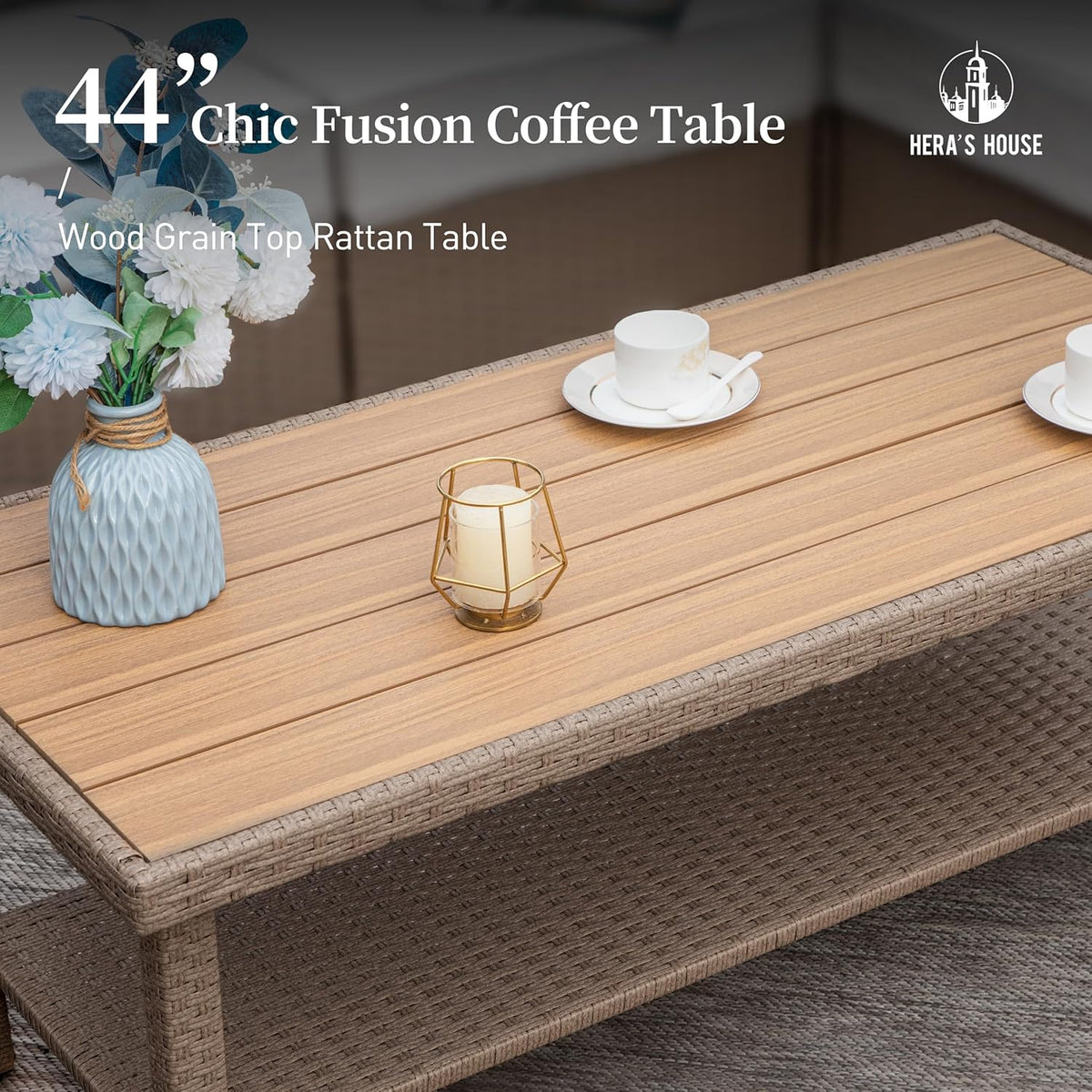 HERA'S HOUSE 6-Piece Wicker Rattan Patio Conversation Set, Beige
