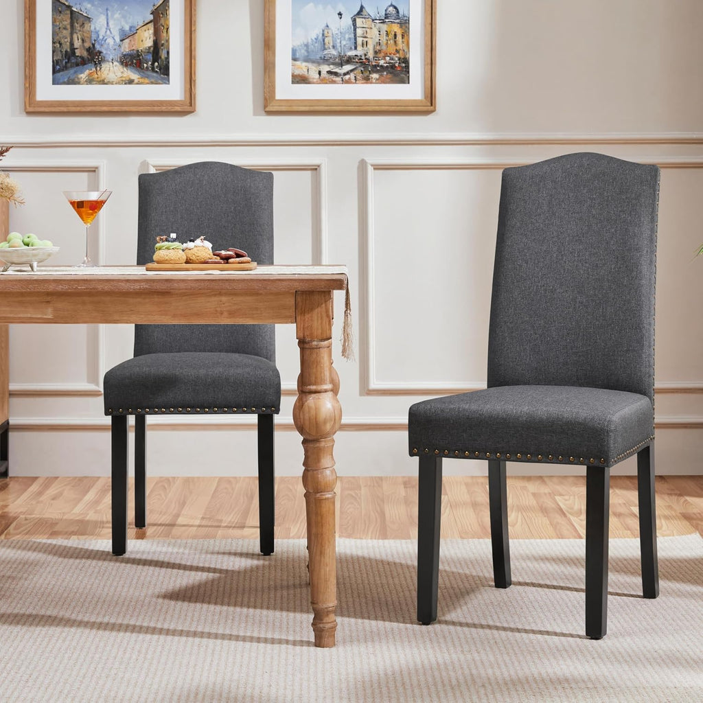 Yaheetech Dining Chairs Set of 2 High Back Parson Chairs Dark Gray