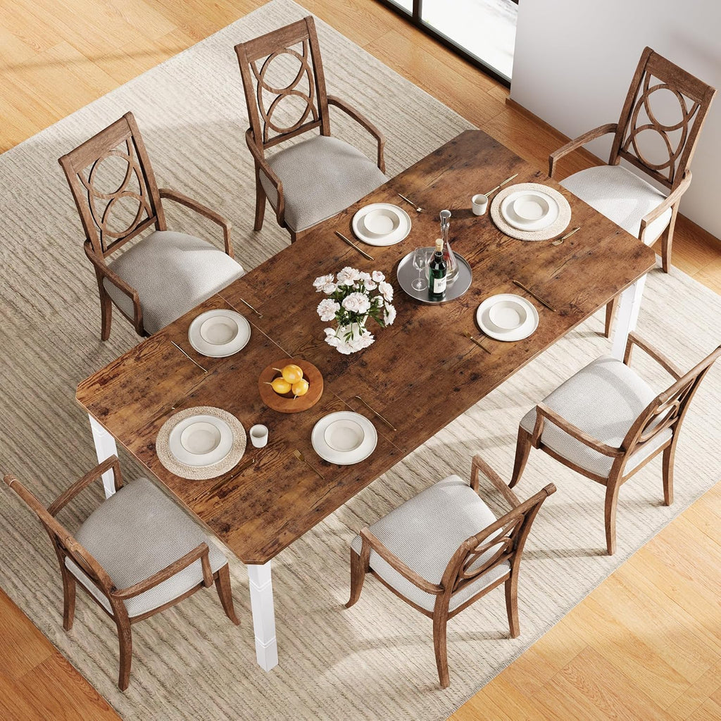 IDEALHOUSE 79" Dining Table for 6-8 People, White & Retro