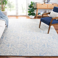 SAFAVIEH Blossom Collection Area Rug - 10' x 14', Blue & Ivory, Handmade Wool, Ideal for High Traffic Areas in Living Room, Bedroom (BLM112M)