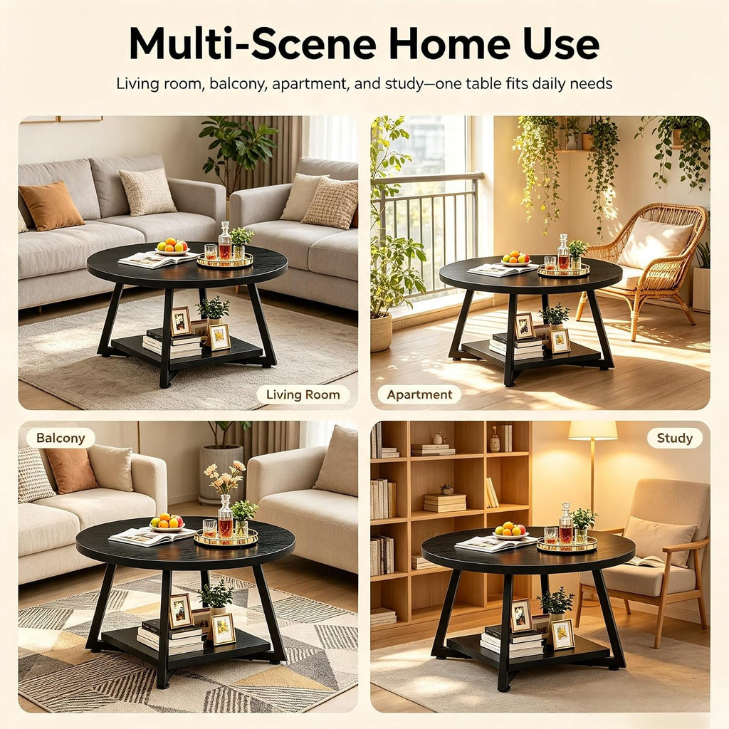 Coffee Tables for Living Room, 27.6" Round Coffee Table, Black Coffee Table