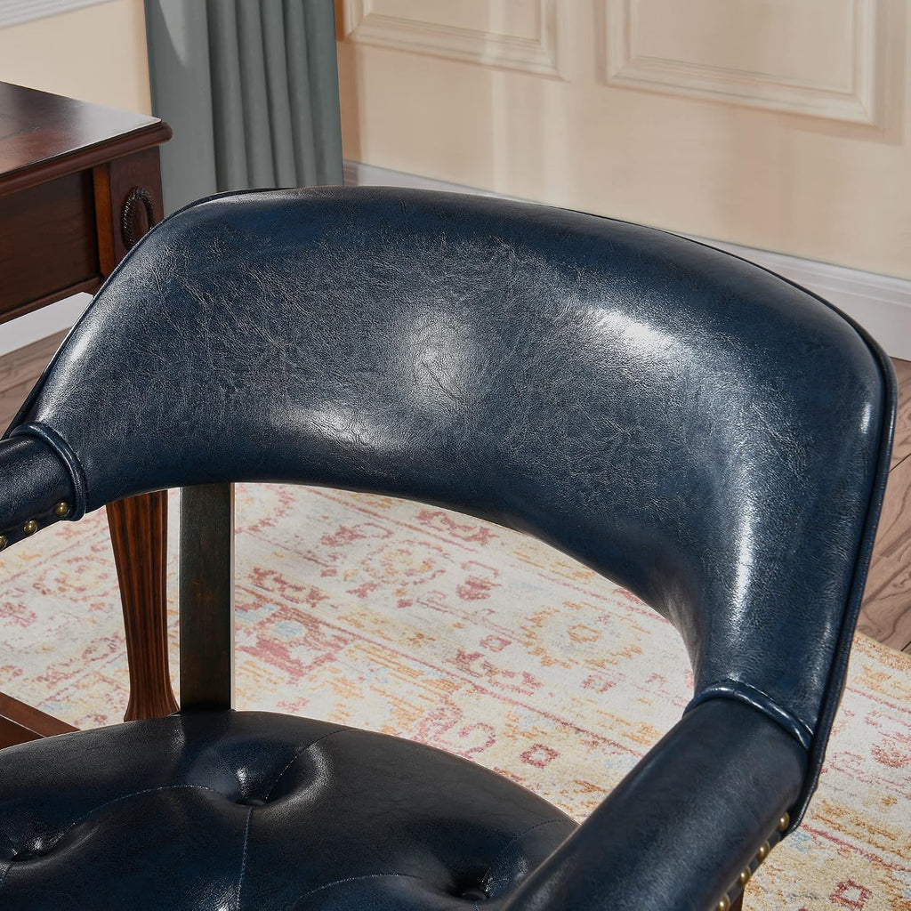 Set of 4 Dining Arm Chair with Casters, Blue PU Chairs, No Table