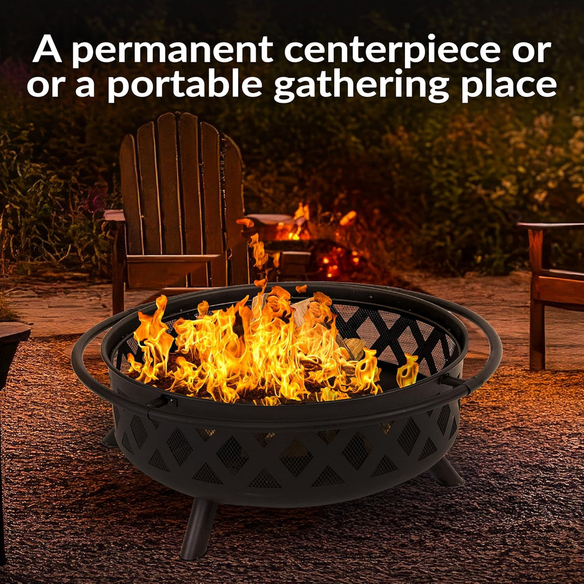 Sunnydaze Crossweave 36" Large Outdoor Fire Pit, Wood Burning, Round