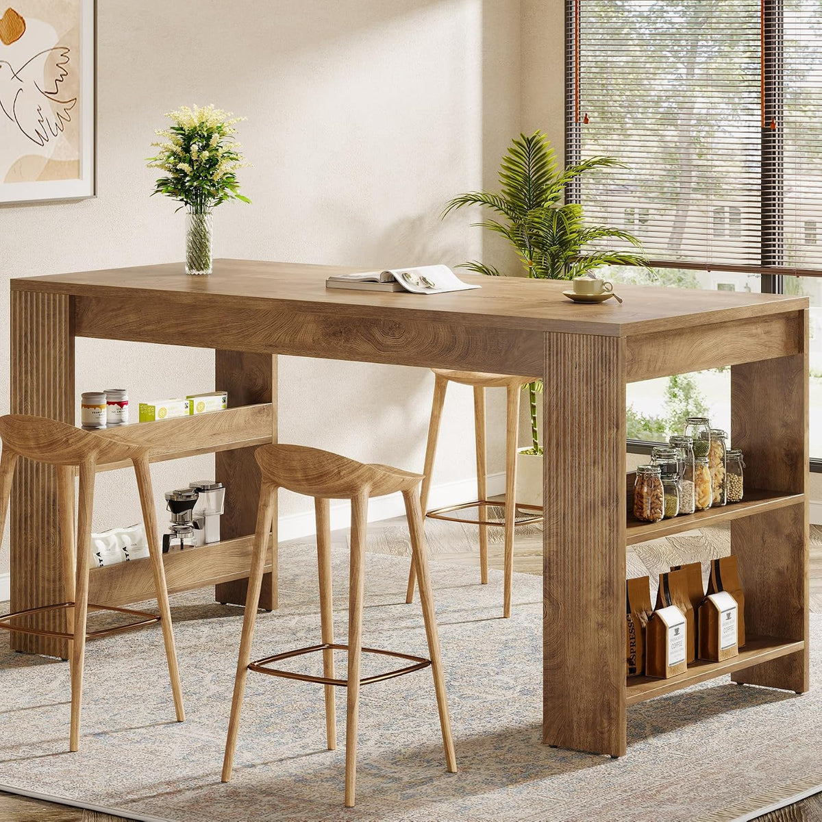 Tribesigns 63" Bar Table, Farmhouse Counter Height Pub Table with Storage