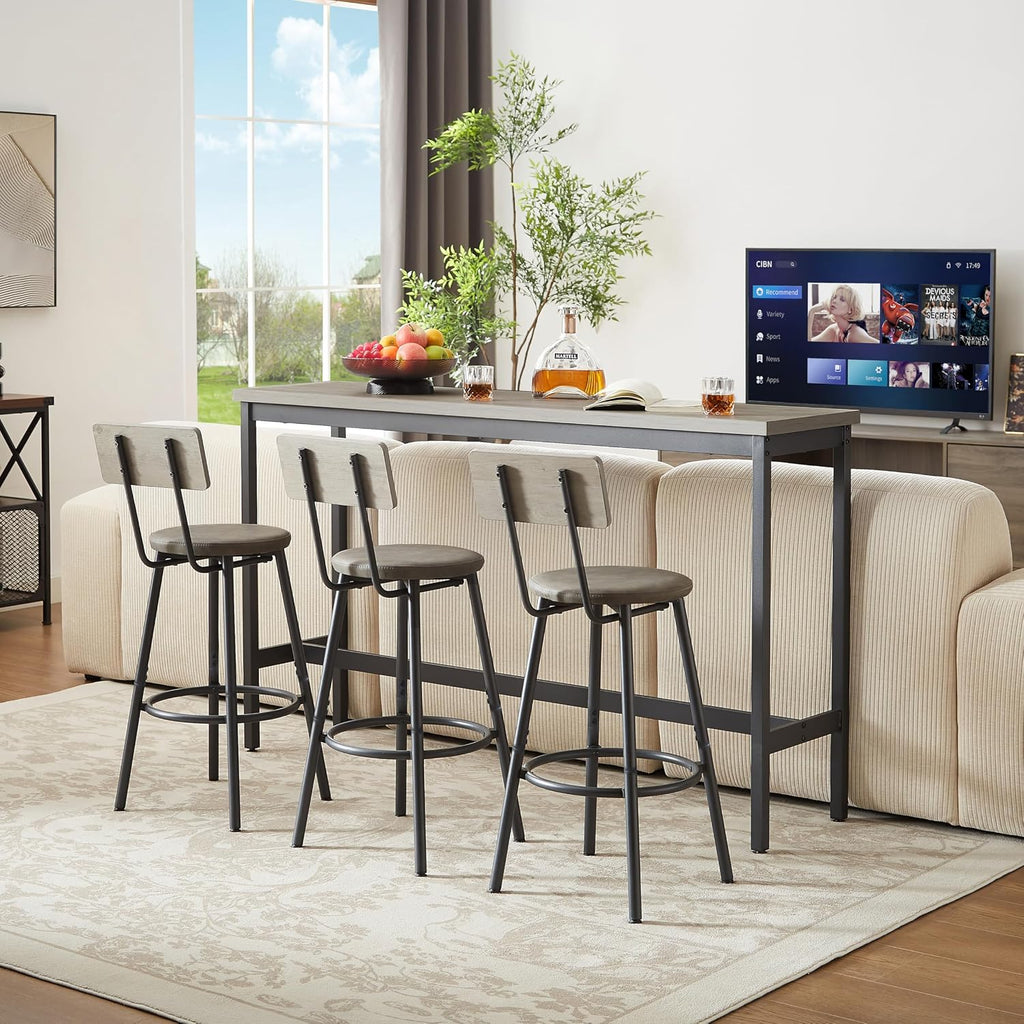 Tmsan 63" L Bar Table and Chairs Set for 3, 4 Piece Long Rectangle Pub Bistro Dining Table Set with 3 PU Upholstered Bar Stools, Counter Height for Kitchen Restaurant