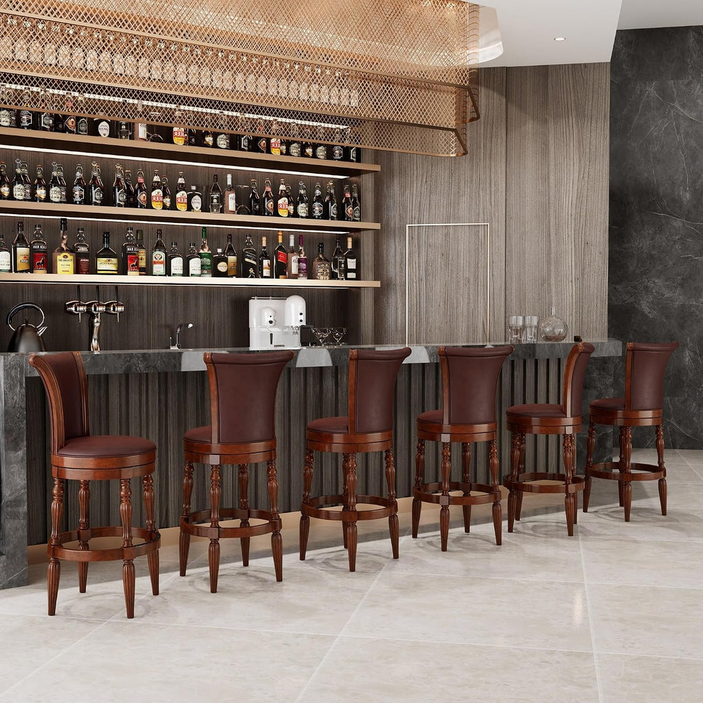 PADMA HOUSE Wooden Swivel High Bar Stool Set of 4, 180°Return Pub Stools