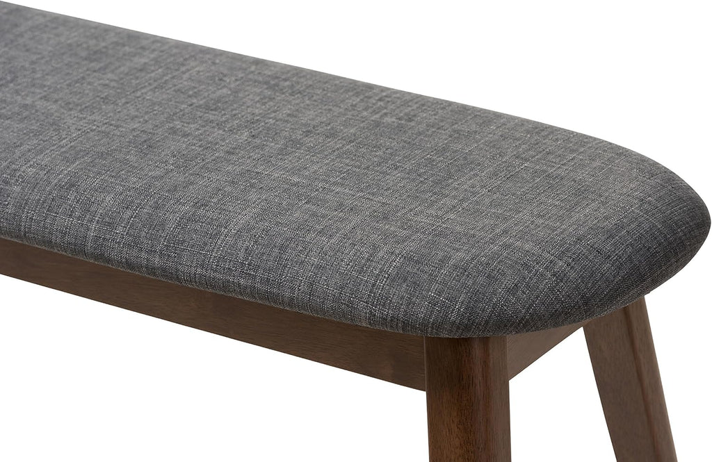 Baxton Studio Easton Mid-Century Modern Dark Grey Fabric Upholstered Walnut Finished Wood Bench