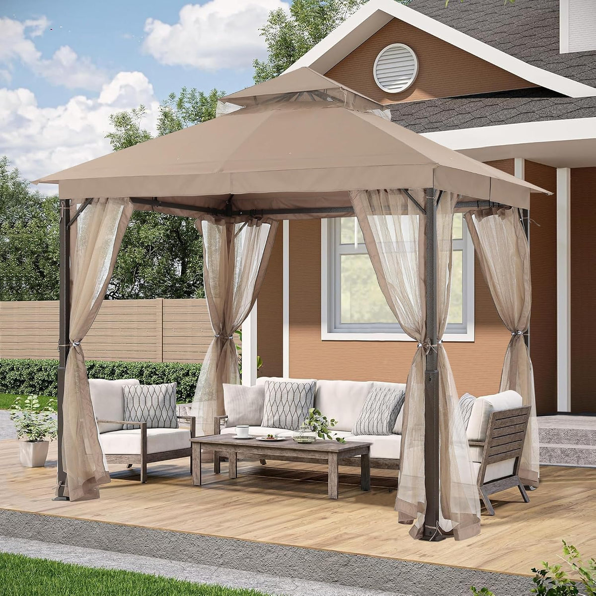 ABCCANOPY Outdoor Patio Gazebo 9x9 with Mosquito Netting, Khaki