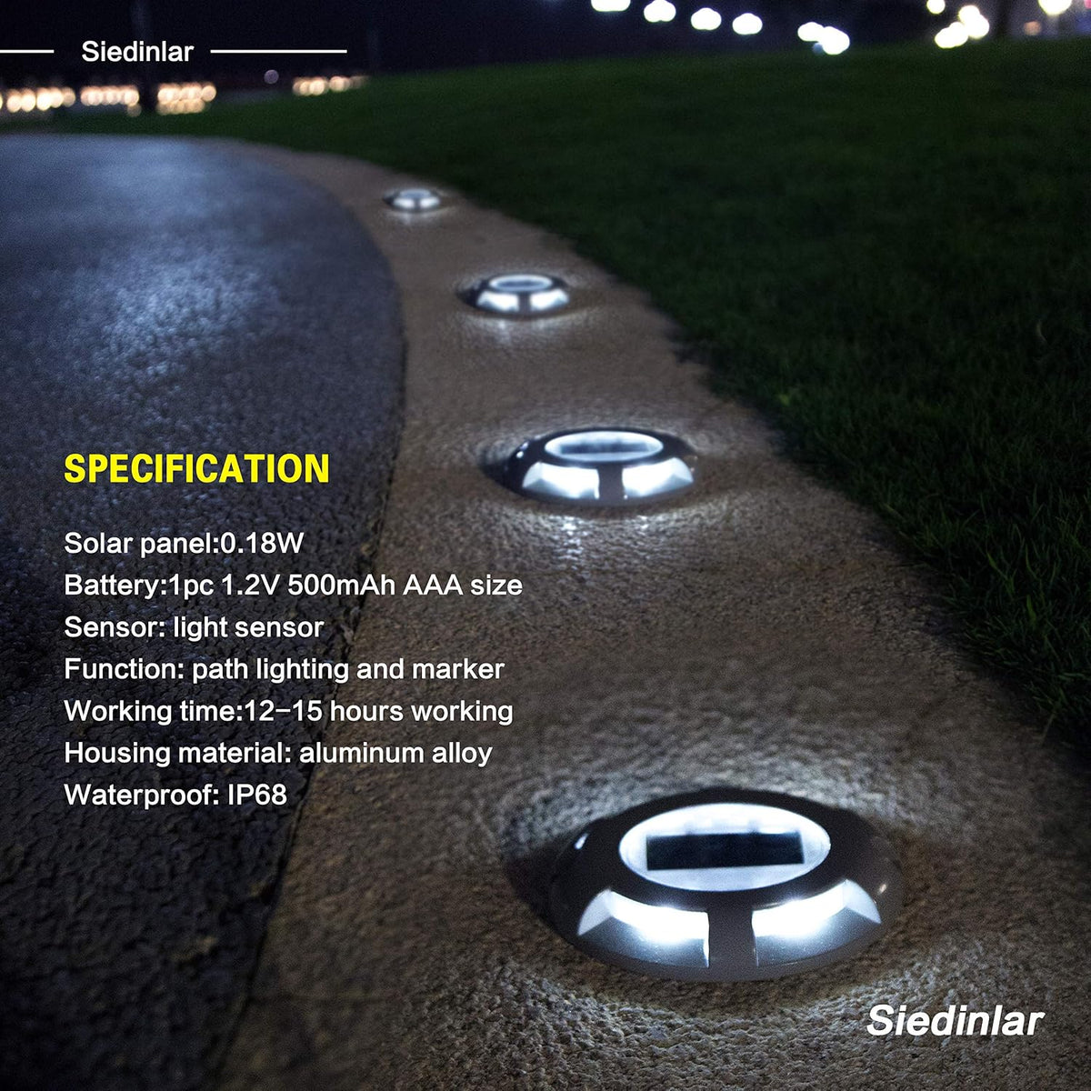 siedinlar solar deck lights outdoor led driveway dock, front angle view