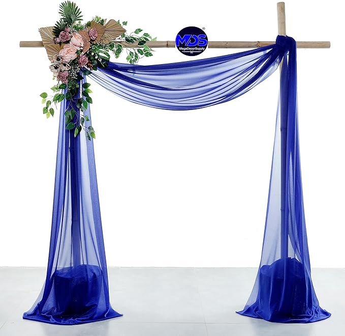 MDS Halloween Chiffon Draping Fabric - 2 Panel, 30" Wide x 30ft Long - Sheer Spooky Arbor & Canopy Drapery for Haunted House Backdrops, Party Ceilings, DIY Costumes & Themed Events - Royal Blue (Pack of 2)