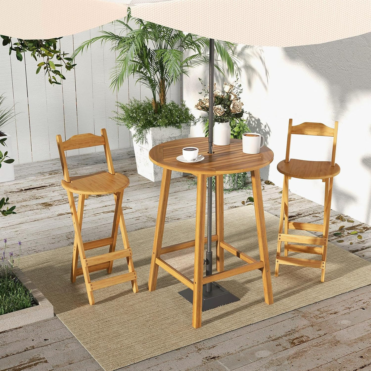 Tangkula 31.5" Acacia Wood Patio Bar Table, Round Bistro Table