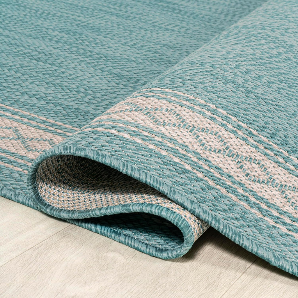 JONATHAN Y Diamond Border Indoor Outdoor Area Rug 3X5 Aqua/Light Gray, Lucia Classic for Backyard, Patio, Porch, Easy-Cleaning, High Traffic, Pet-Friendly, Non-Shedding (SMB207D-3)