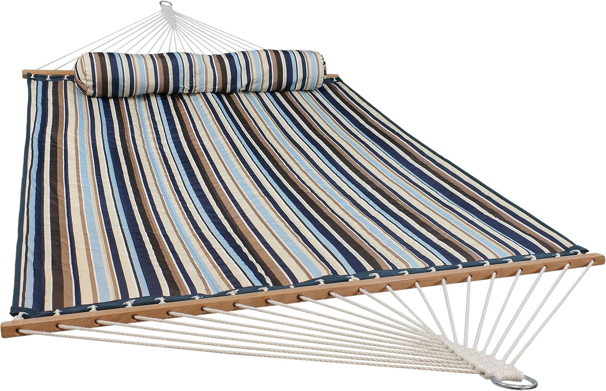 Sunnydaze Quilted Double Hammock for Outside with Pillow, Ocean Isle