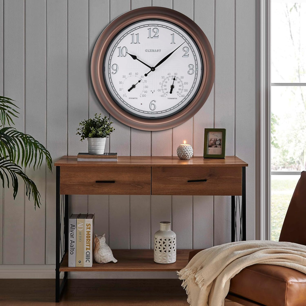 CLXEAST 18" Illuminated Outdoor Atomic Analog Clocks Waterproof,IP65 Rating
