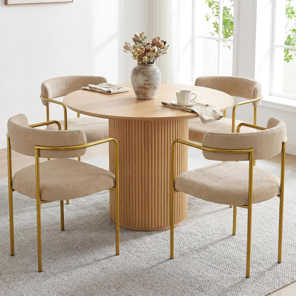 Boucle Dining Chairs Set of 6, Gold Metal Frame, Taupe