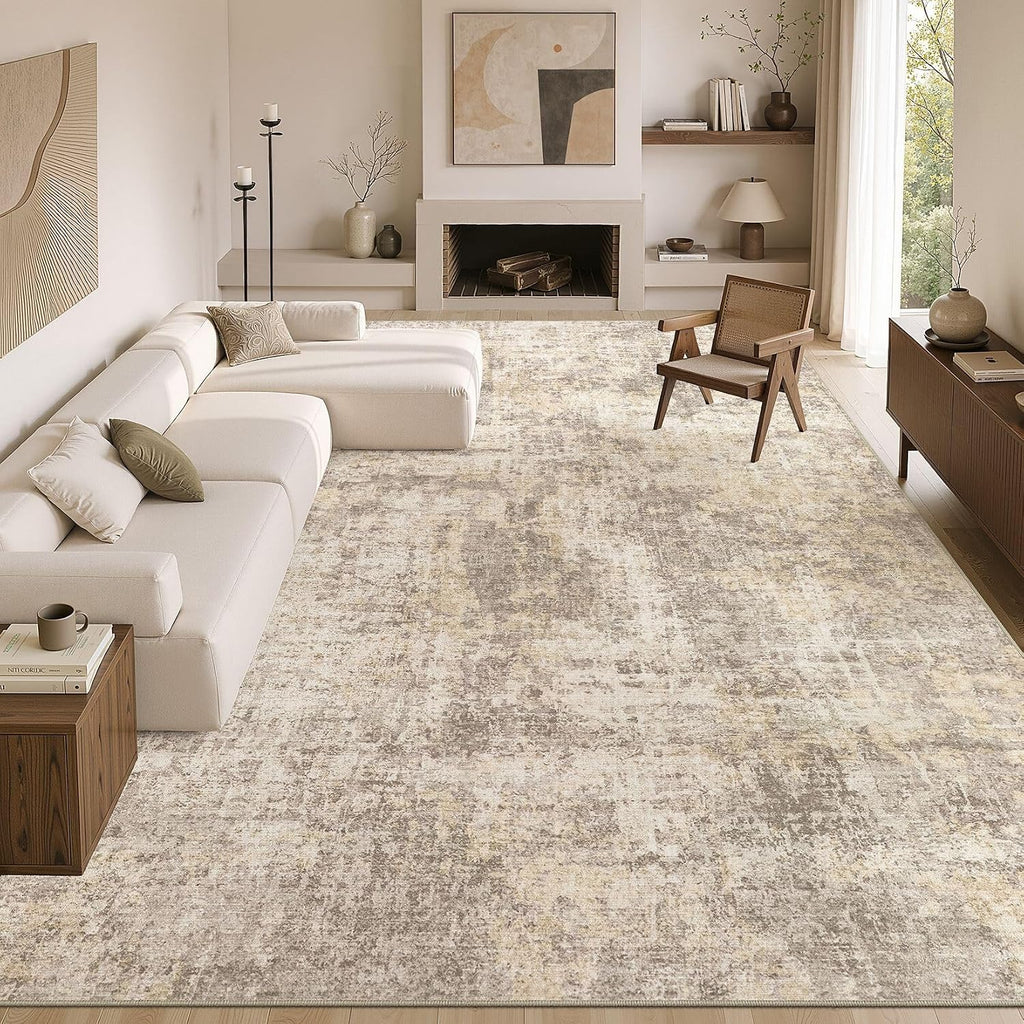cotiled 10x12 Area Rug for Living Room: Washable Soft Abstract Rugs Beige