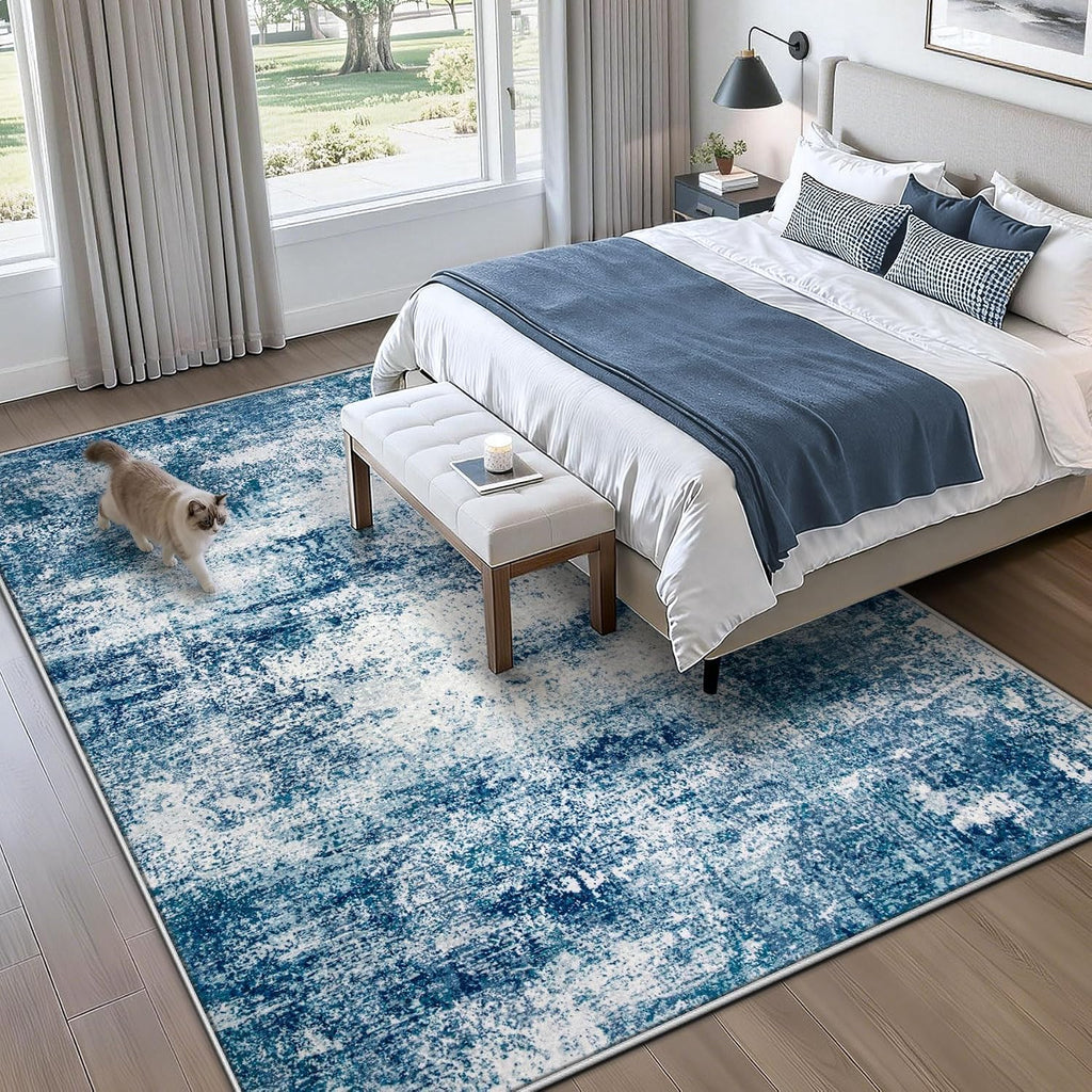 TENGTENGLINK 6x9 Area Rugs for Living Room, Washable Abstract Rug, Blue