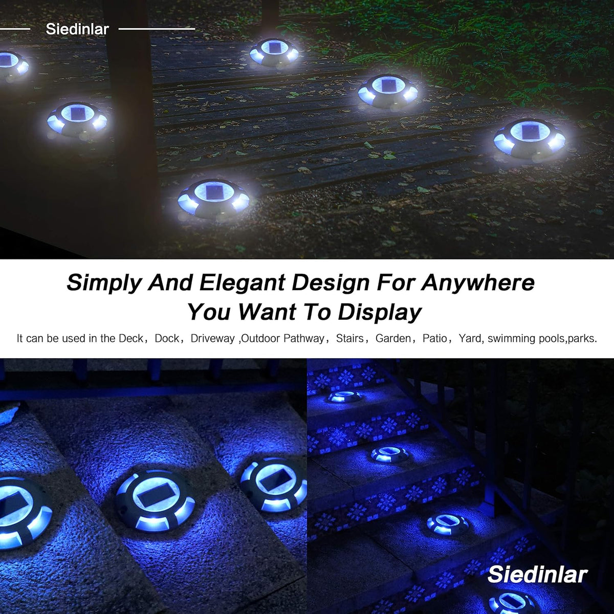 SIEDiNLAR Solar Deck Lights Outdoor LED Driveway Dock Lights, 12 Pack, Blue