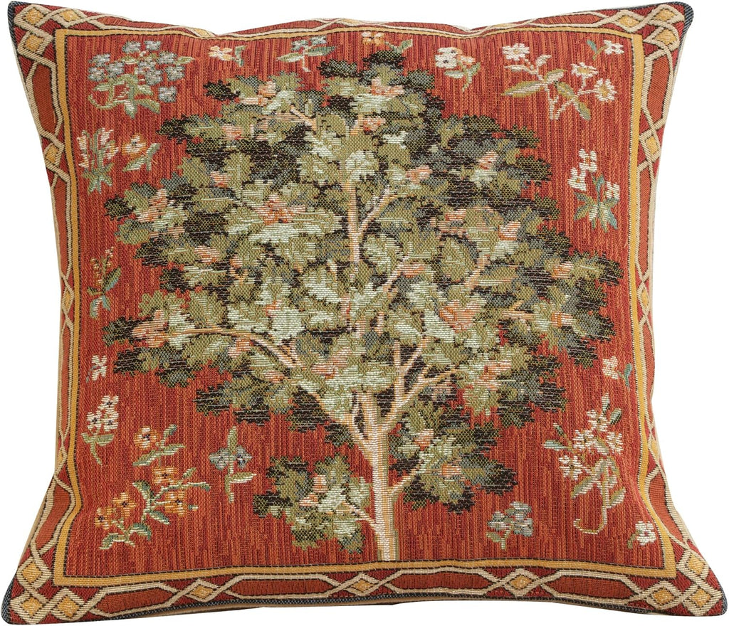 Medieval Oak Tapestry Throw Pillow Cover 14 X 14 in, Floral Cushion Cover