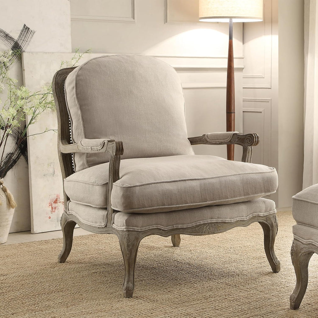 Lexicon French Country Wood Accent Chair, Carved Frame, Neutral