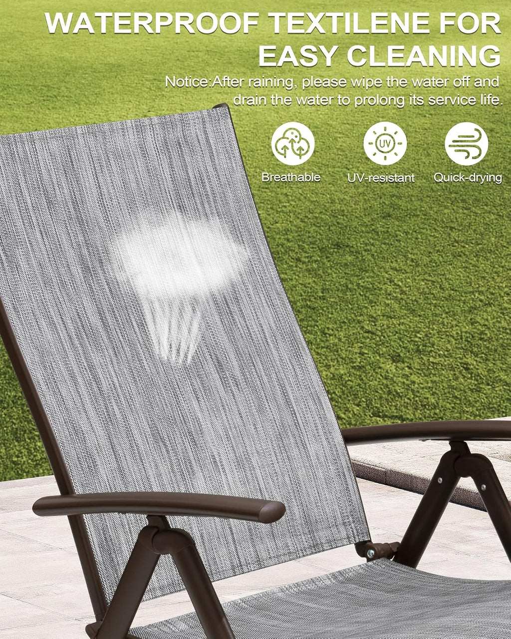 Lounge Chair Outdoor, Folding Pool Chaise Chairs Set of 2 (Black Gray)