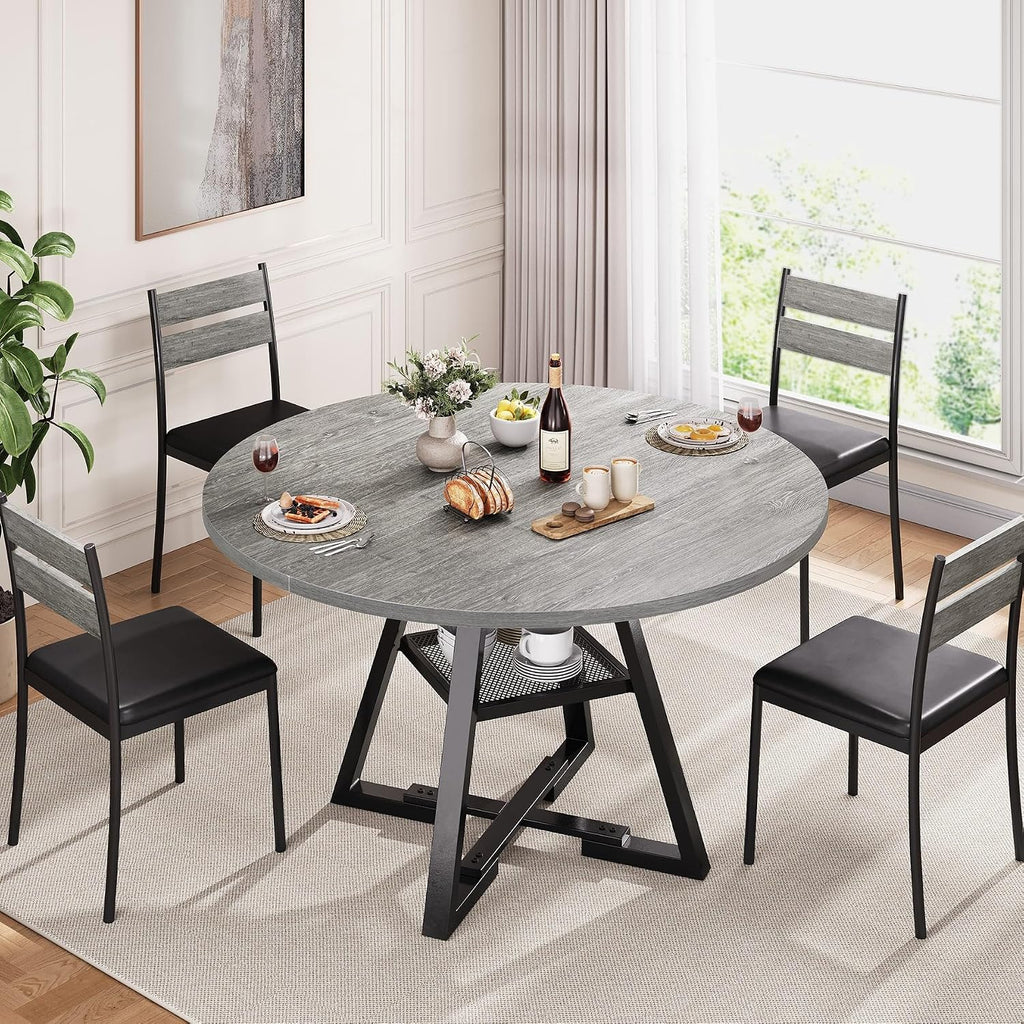 Jocoevol Round Dining Table for 4,Kitchen Dining Room Circle Dinner Pedestal Table,Space Saving Wood Kitchen & Dining Room Furniture (Grey, 46In)