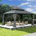 Domi 10'X14' Gazebo, Hardtop Gazebo for Patio with Drainage System, Gray