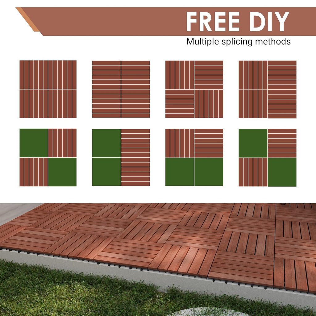 PrimeZone 27 PCS Solid Acacia Wood Interlocking Patio Deck Tiles Outdoor