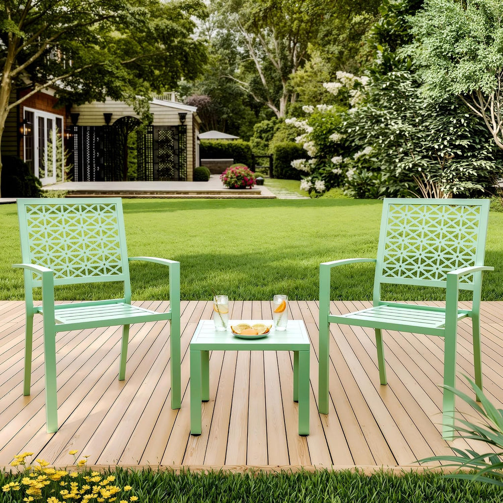 3 Piece Patio Bistro Set, Stackable Patio Dining Set, Green
