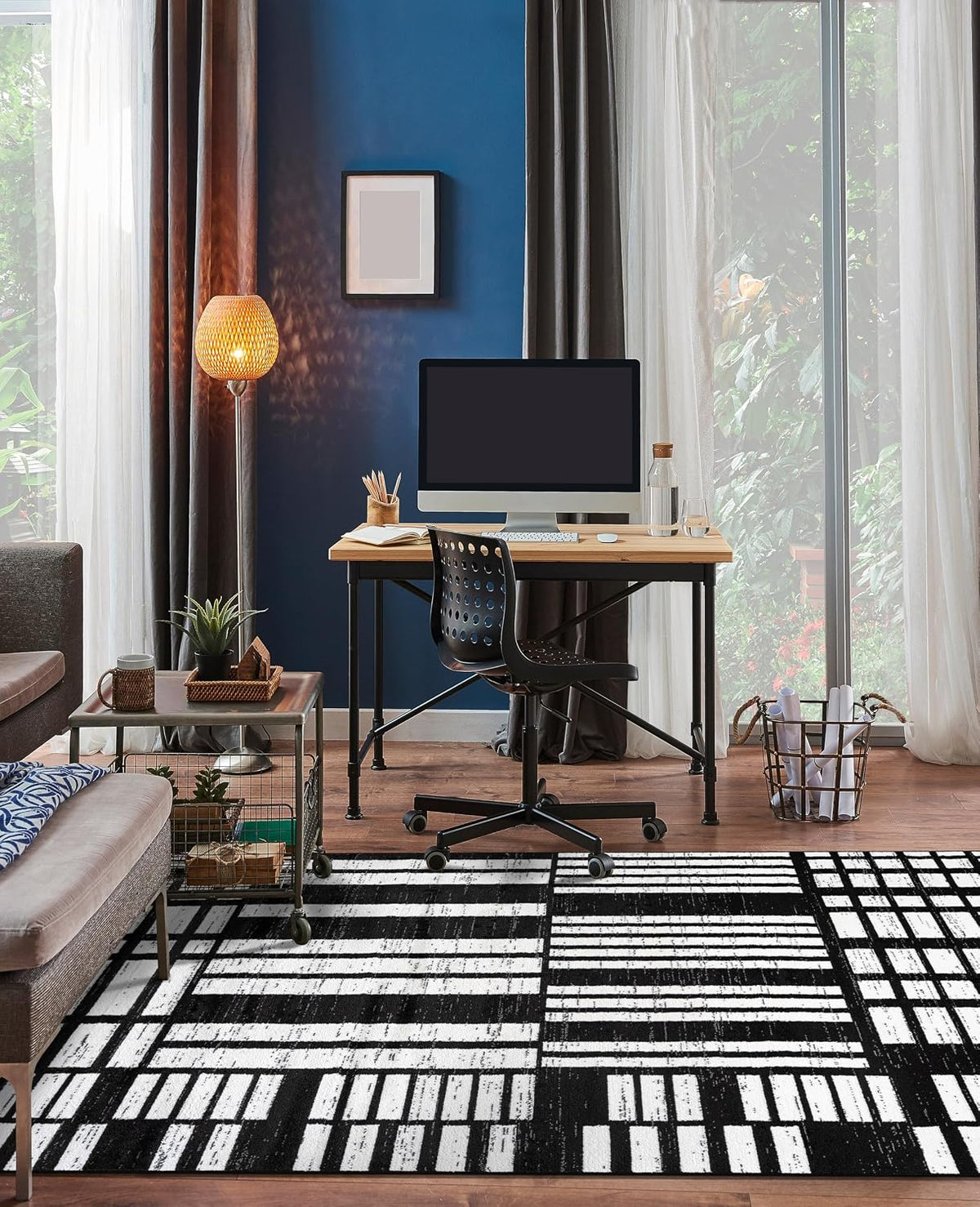 Rugshop Contemporary Modern Abstract Geometric Area Rug Black 4' x 6'