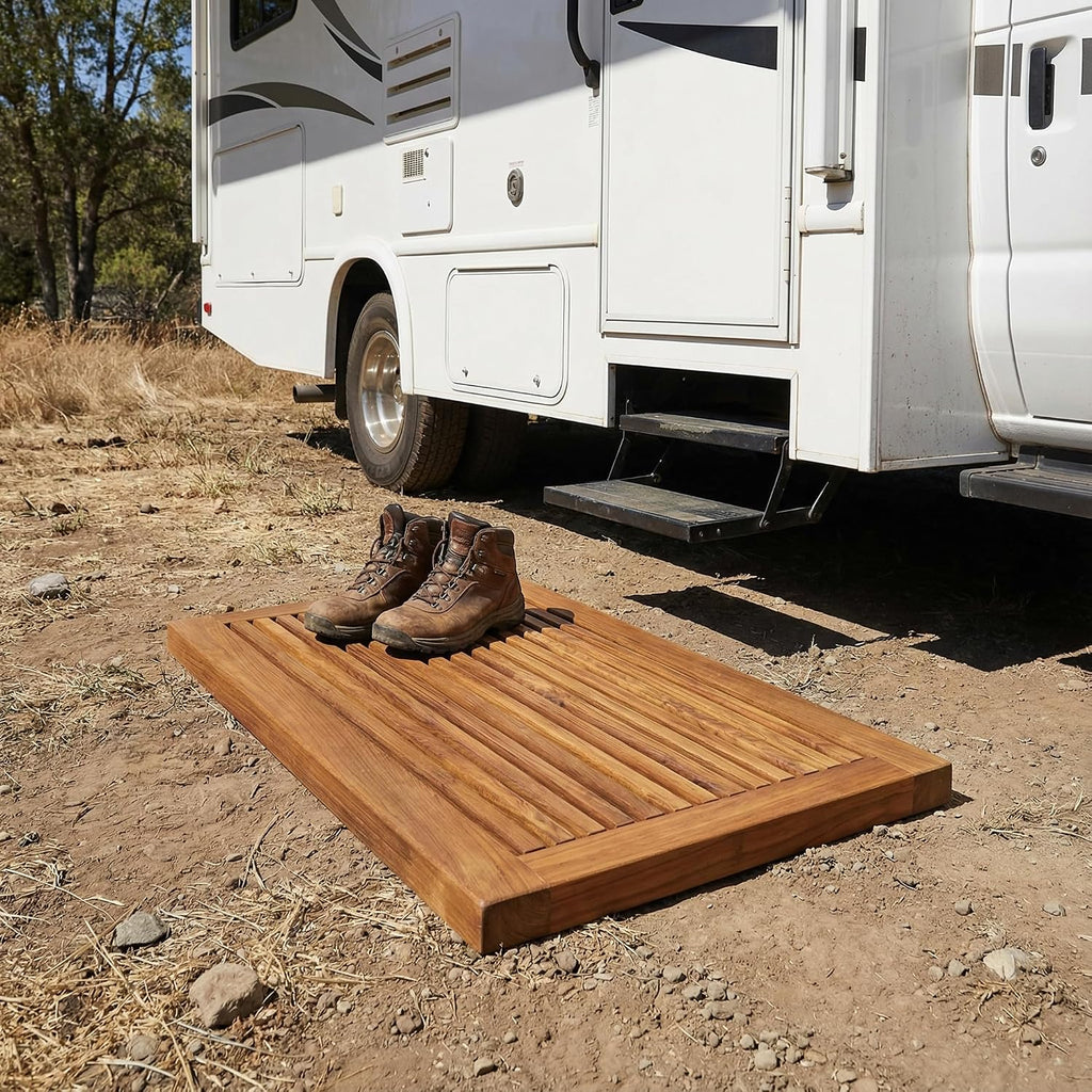 Bare Decor Dasha Spa Shower or Door Mat, 31.5 by 17.75-Inch, Solid Teak Wood and Oiled Finish