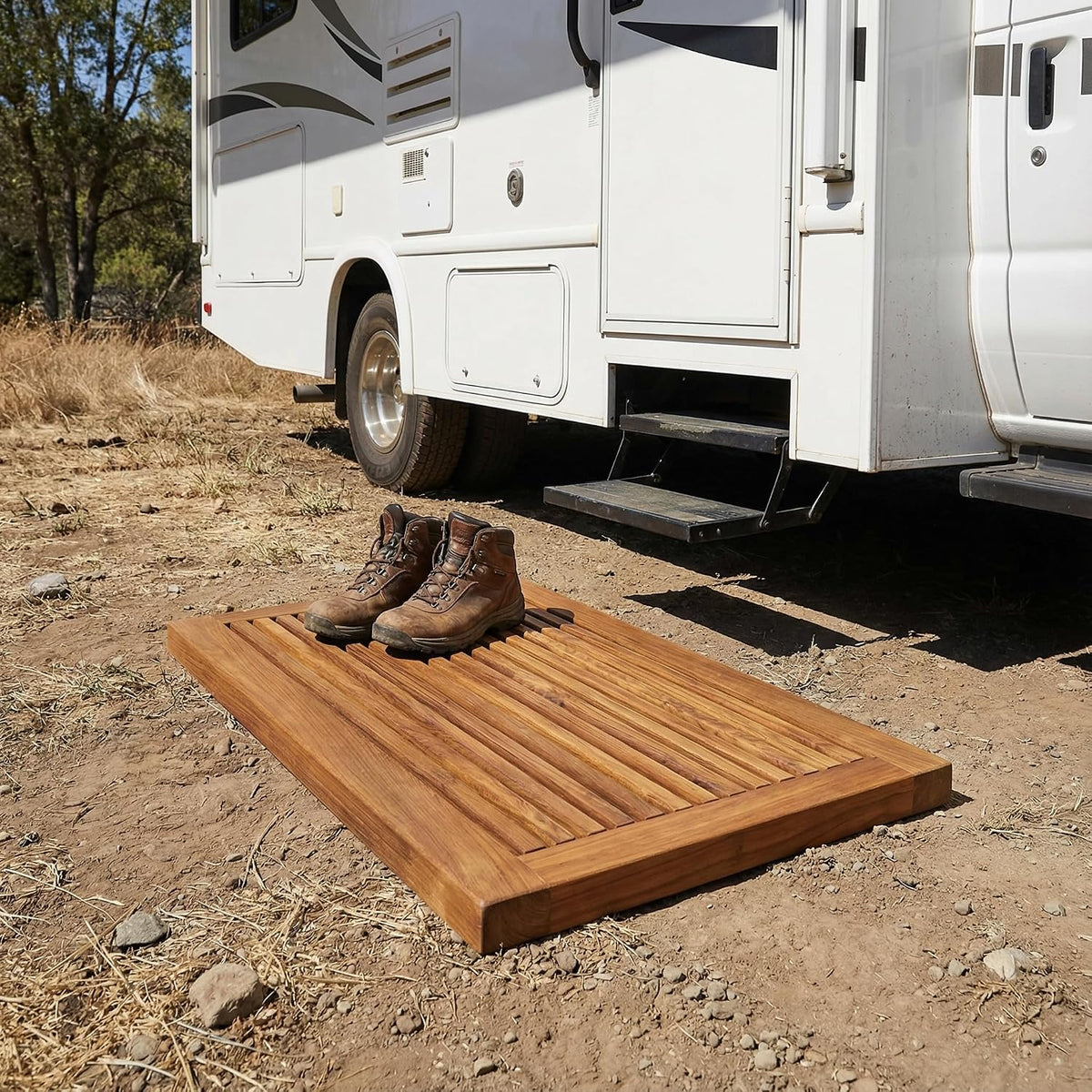Bare Decor Dasha Spa Shower or Door Mat, 31.5 by 17.75-Inch, Solid Teak Wood and Oiled Finish