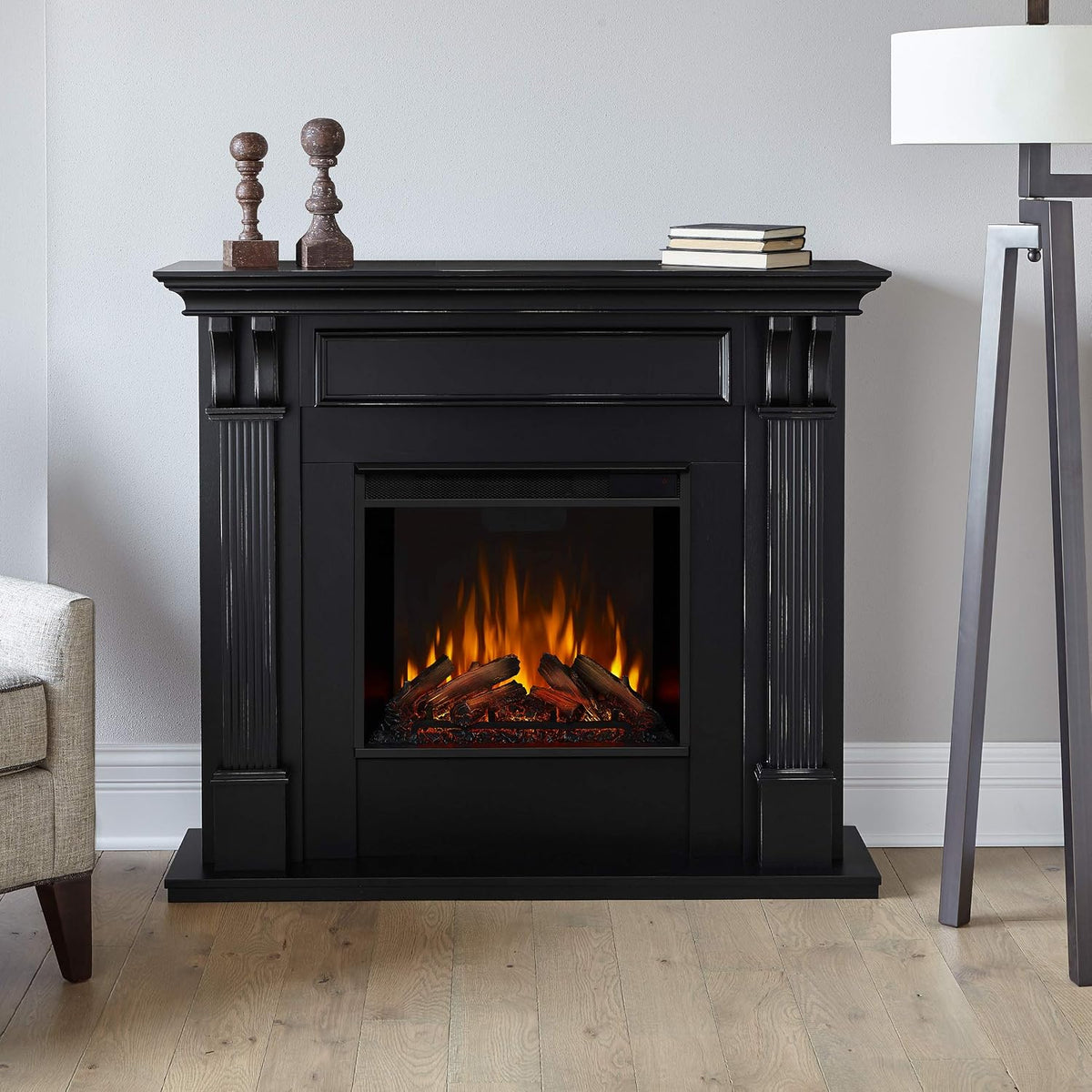 Real Flame Ashley 48" Electric Fireplace with Mantel for Living Room or Bedroom, Replaceable Fireplace Insert Heater, Realistic Log and Flame Effect, Remote Control, Timer