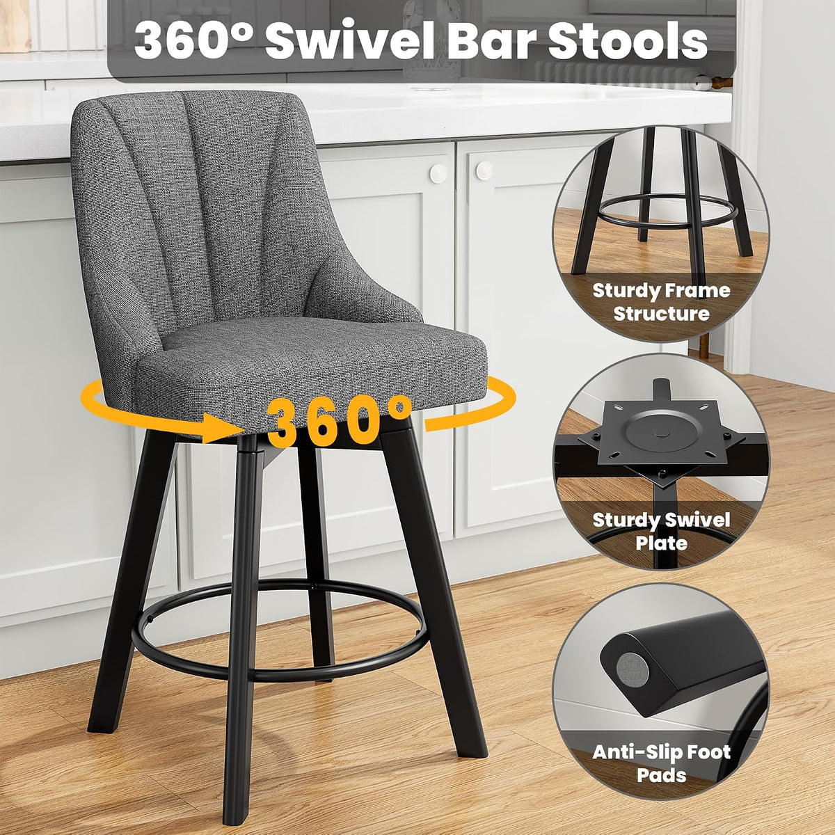 YaFiti 24" Swivel Counter Height Bar Stools Set of 2, Dark Gray