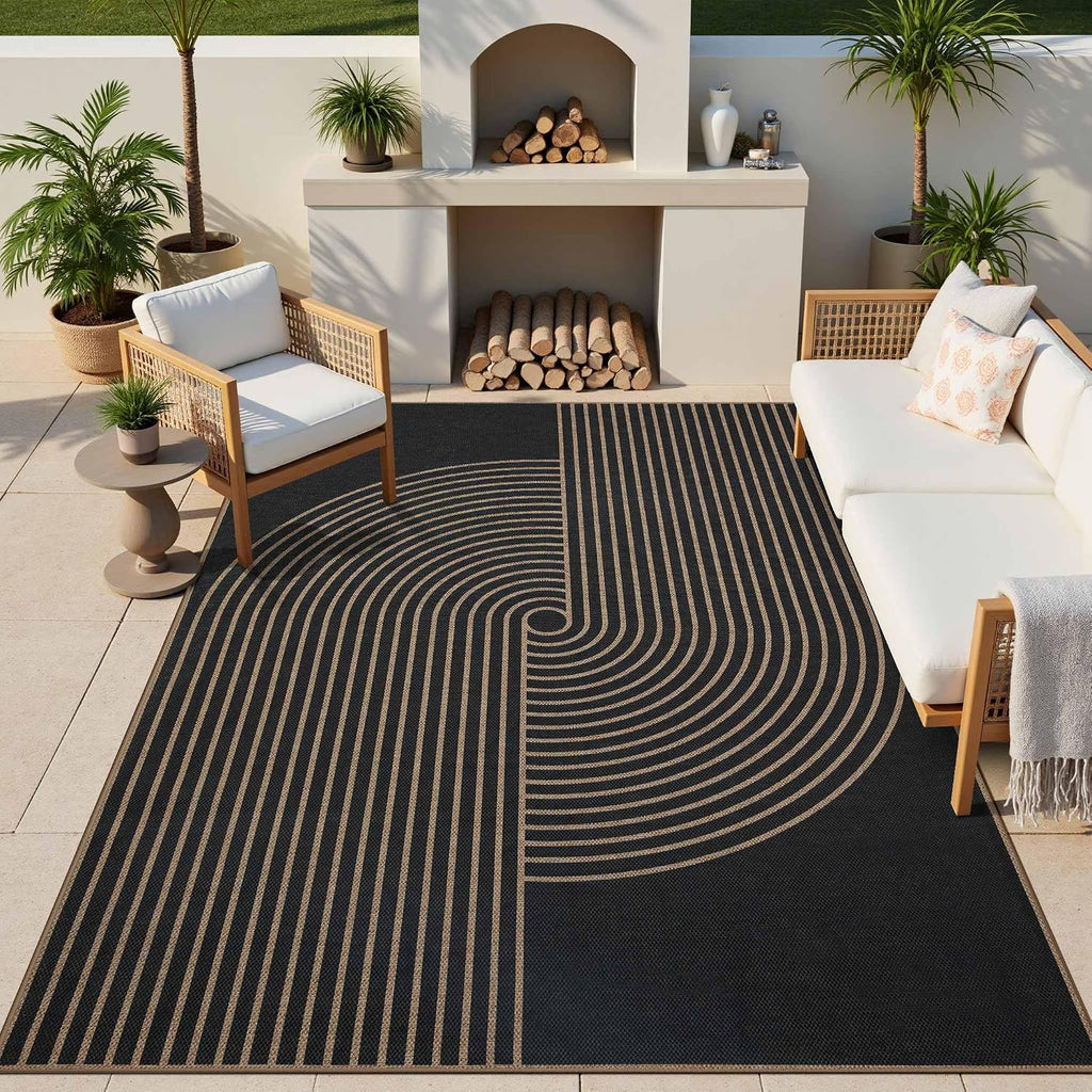 Easy Jute Outdoor 5x7 Area Rugs for Patio Living Room, Black