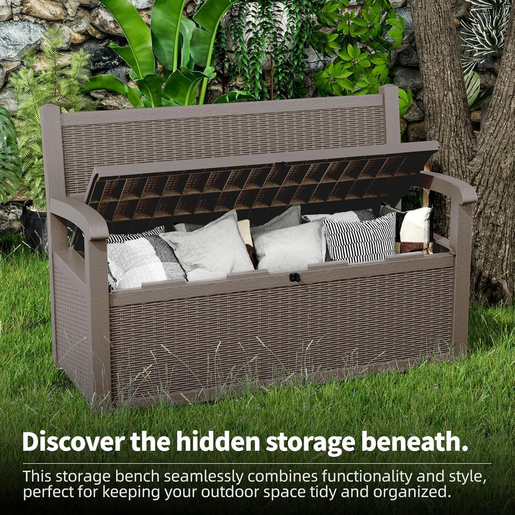 EasyUp 80 Gallon Outdoor Storage Bench Lockable Deck Box Outdoor Storage Box Waterproof for Patio,Garden,and Porch – Perfect for Storing Garden Tools and Cushions(Gray)