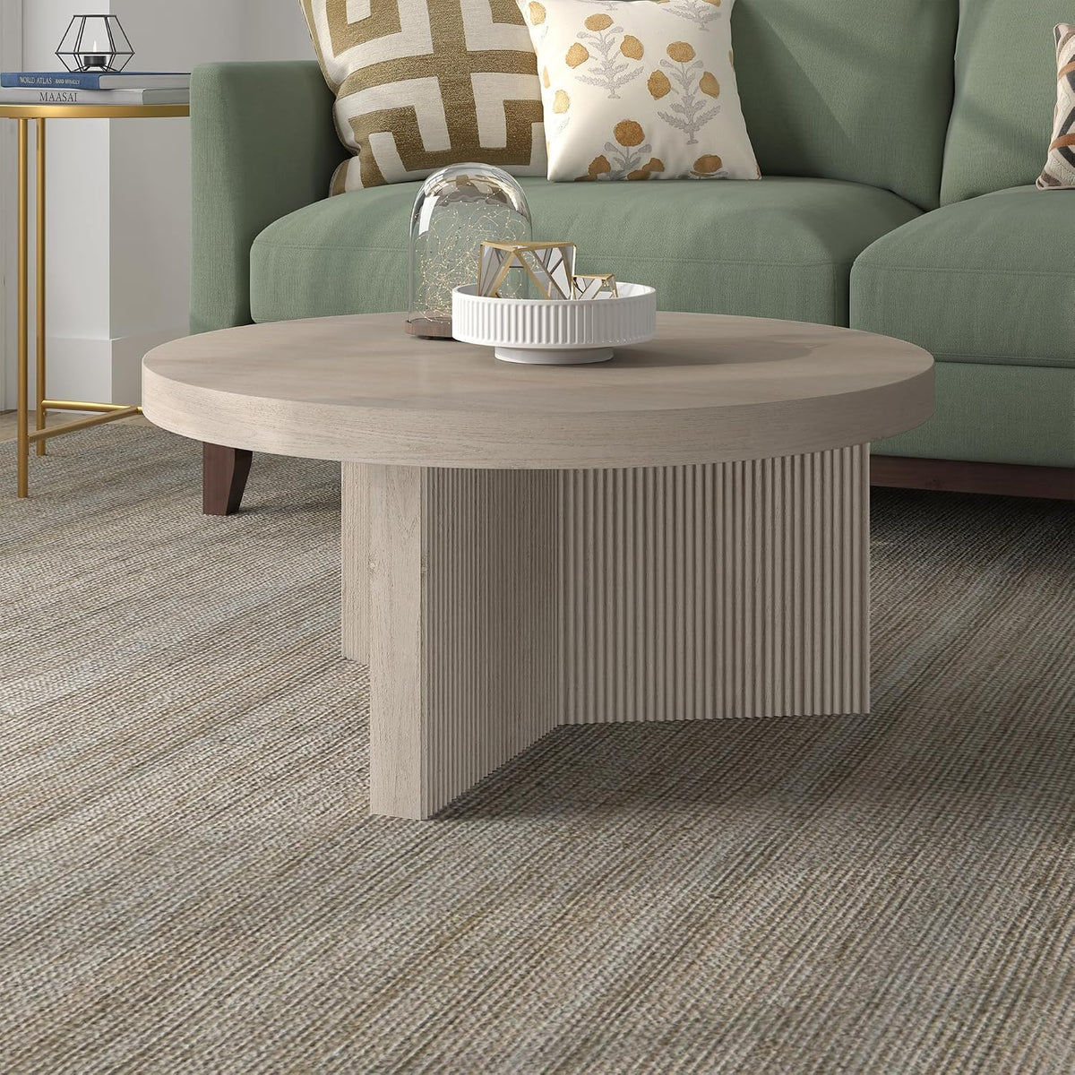 Henn&Hart 32" Scandinavian Fluted Coffee Table, Beech White