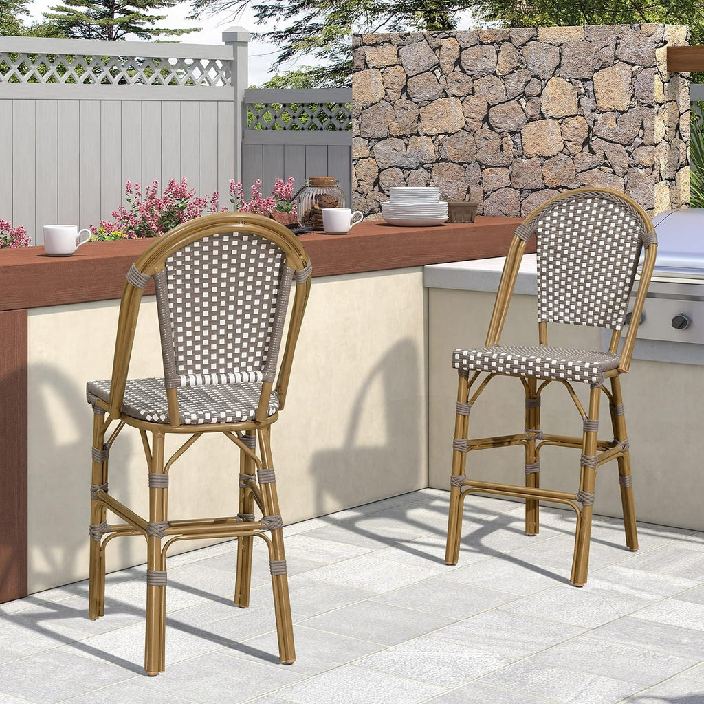 PURPLE LEAF Bar Stools French Bistro Rattan 30" Set of 4 Kitchen, Grey