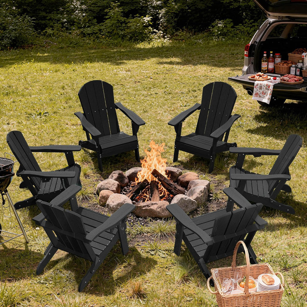 AreShark HDPE Folding Adirondack Chair with Cup Holder, Set of 2, Black