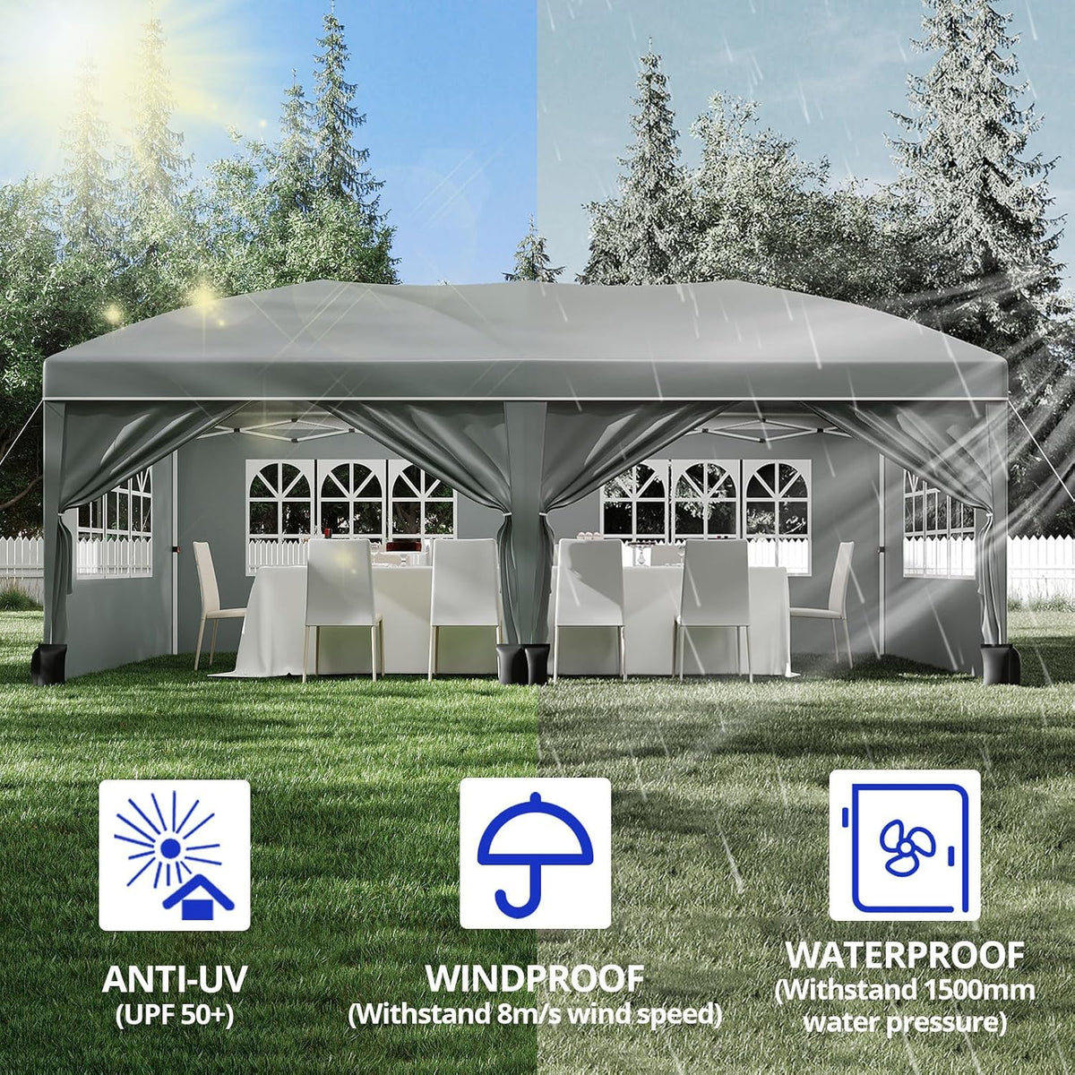 10x20ft pop up wedding party tent with 6, close-up detail