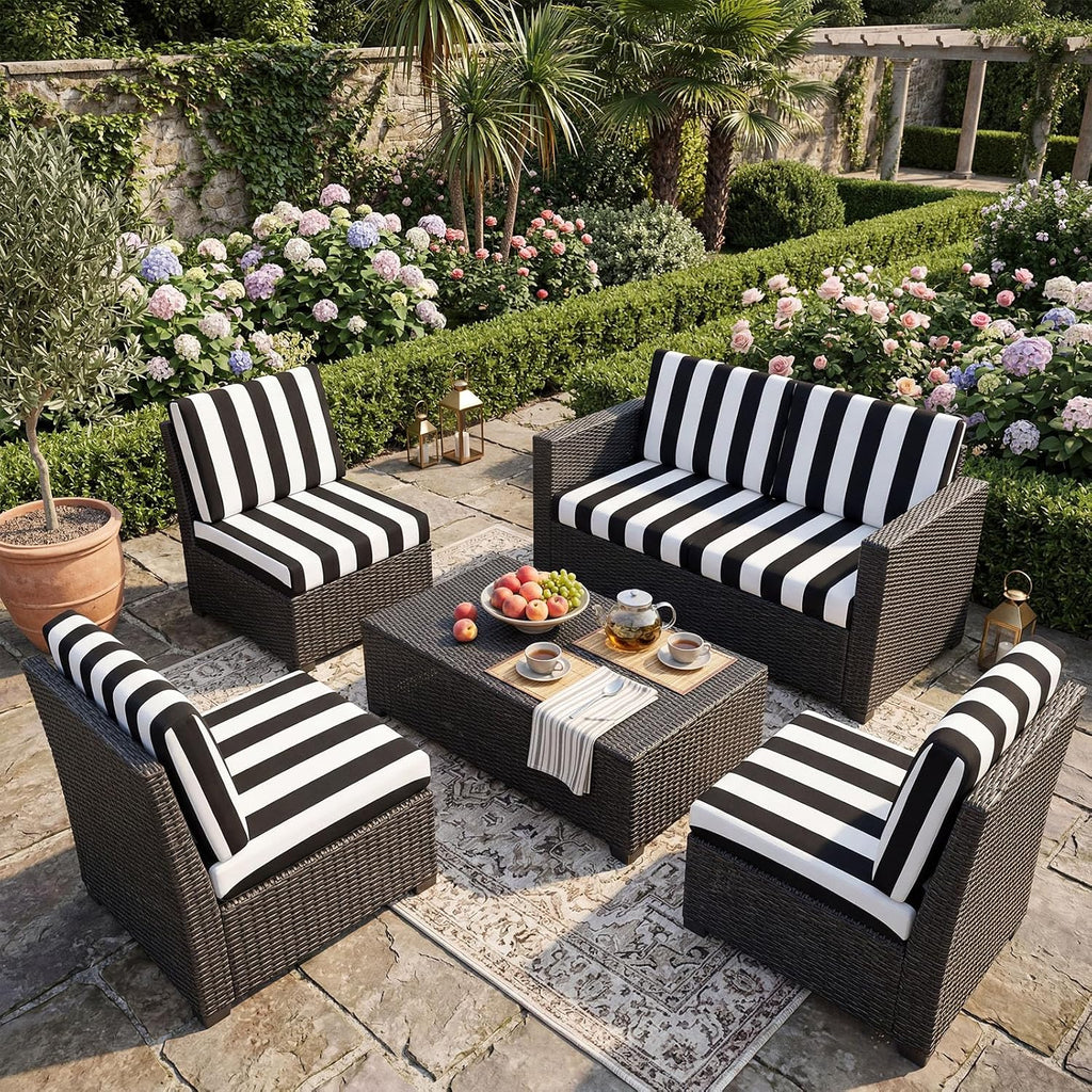 Newwiee 12 Pc Patio Stretch Cushion Covers,Black White,Stripes